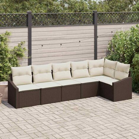 Sofa Set mit Kissen 6 pcs Braun Poly-Rattan vidaXL