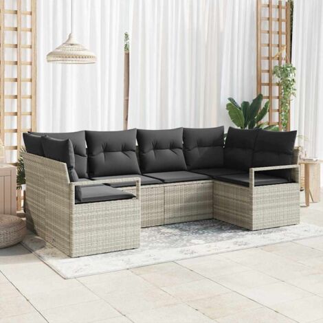 Sofa Set mit Kissen 6 pcs Hellgrau Poly Rattan vidaXL