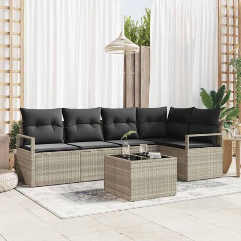 Sofa Set mit Kissen 6 pcs Hellgrau Poly Rattan vidaXL