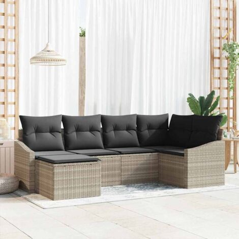Sofa Set mit Kissen 6 pcs Hellgrau Poly-Rattan vidaXL