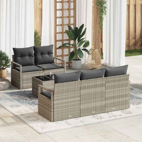Sofa Set mit Kissen 6 pcs Hellgrau und Dunkelgrau Poly-Rattan vidaXL