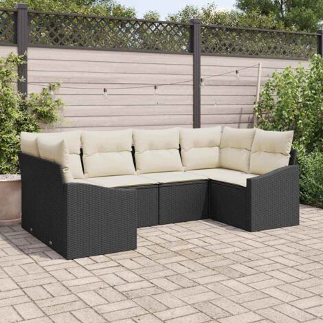 Sofa Set mit Kissen 6 pcs Schwarz Poly-Rattan vidaXL