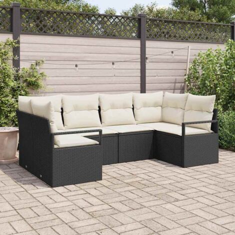 Sofa Set mit Kissen 6 pcs Schwarz Poly Rattan vidaXL