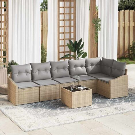 Sofa Set mit Kissen 7 pcs Beige Poly-Rattan vidaXL