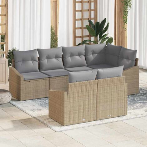 Sofa Set mit Kissen 7 pcs Beige Poly-Rattan vidaXL
