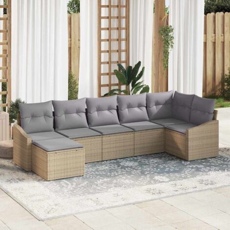 Sofa Set mit Kissen 7 pcs Beige Poly-Rattan vidaXL