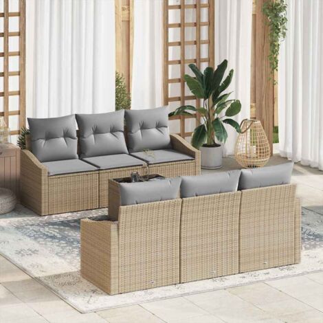 Sofa Set mit Kissen 7 pcs Beige und Grau Poly-Rattan vidaXL