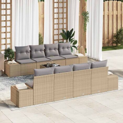Sofa Set mit Kissen 7 pcs Beige und Hellgrau Poly Rattan vidaXL