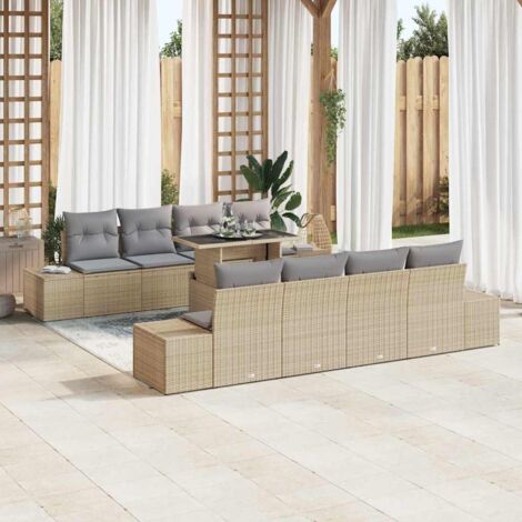 Sofa Set mit Kissen 7 pcs Beige und Hellgrau Poly-Rattan vidaXL
