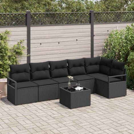 Sofa Set mit Kissen 7 pcs Schwarz Poly Rattan vidaXL
