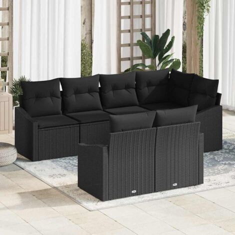 Sofa Set mit Kissen 7 pcs Schwarz Poly Rattan vidaXL