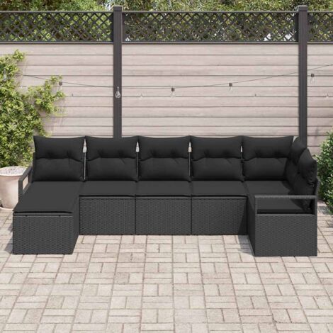 Sofa Set mit Kissen 7 pcs Schwarz Poly Rattan vidaXL