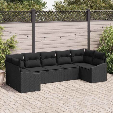Sofa Set mit Kissen 7 pcs Schwarz Poly Rattan vidaXL