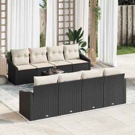 Sofa Set mit Kissen 7 pcs Schwarz und Creme Poly-Rattan vidaXL