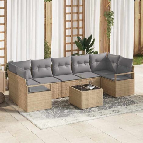 Sofa Set mit Kissen 8 pcs Beige und Grau Poly Rattan vidaXL