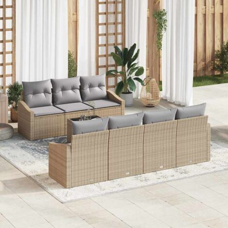 Sofa Set mit Kissen 8 pcs Beige und Hellgrau Poly Rattan vidaXL