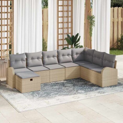 Sofa Set mit Kissen 8 pcs Beige und Hellgrau Poly-Rattan vidaXL