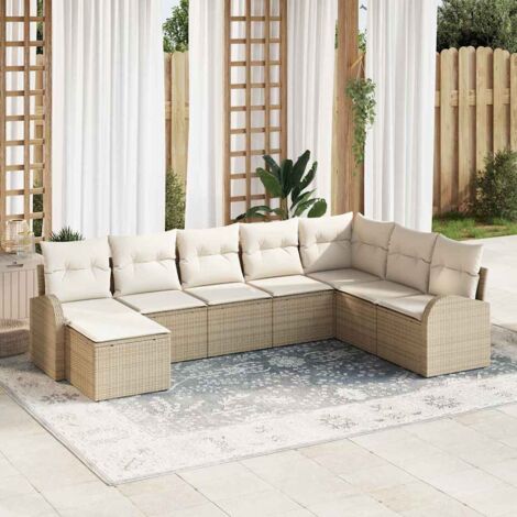 Sofa Set mit Kissen 8 pcs Beige und Weiß Poly-Rattan vidaXL