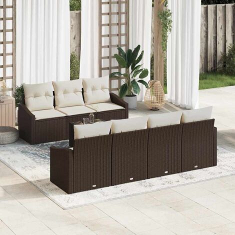Sofa Set mit Kissen 8 pcs Braun und Creme Poly-Rattan vidaXL