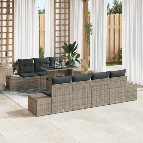 Sofa Set mit Kissen 8 pcs Grau Poly-Rattan vidaXL
