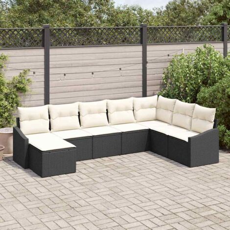Sofa Set mit Kissen 8 pcs Schwarz Poly-Rattan vidaXL