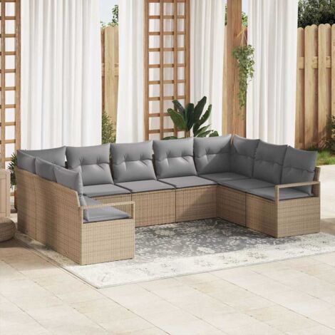 Sofa Set mit Kissen 9 pcs Beige Poly Rattan vidaXL