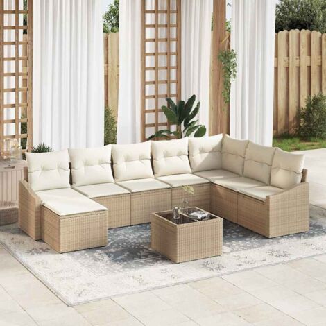 Sofa Set mit Kissen 9 pcs Beige Poly-Rattan vidaXL
