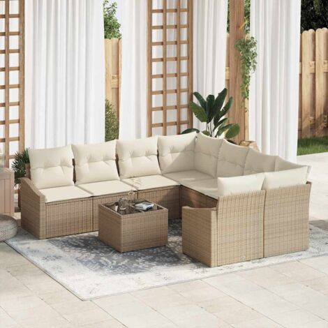 Sofa Set mit Kissen 9 pcs Beige und Creme Poly-Rattan vidaXL