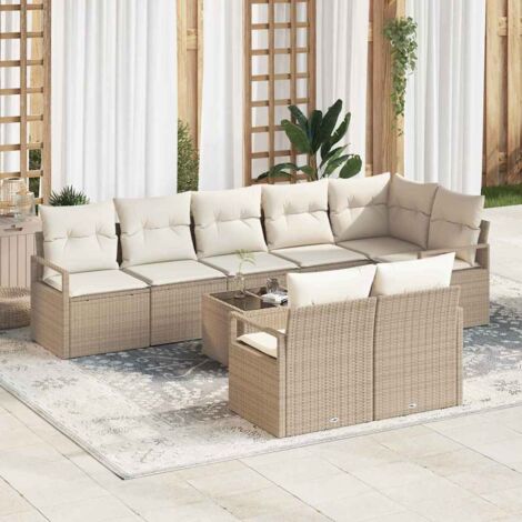 Sofa Set mit Kissen 9 pcs Beige und Creme Poly-Rattan vidaXL