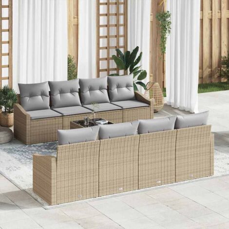 Sofa Set mit Kissen 9 pcs Beige und Hellgrau Poly-Rattan vidaXL