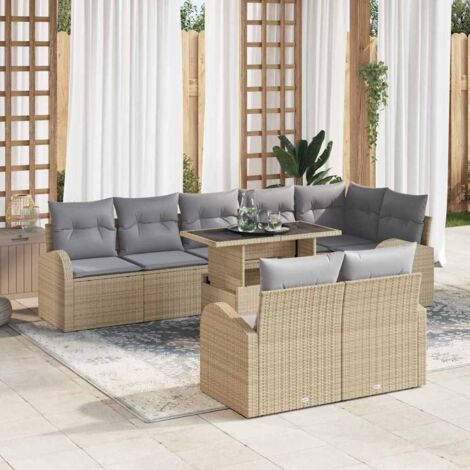 Sofa Set mit Kissen 9 pcs Beige und Hellgrau Poly-Rattan vidaXL