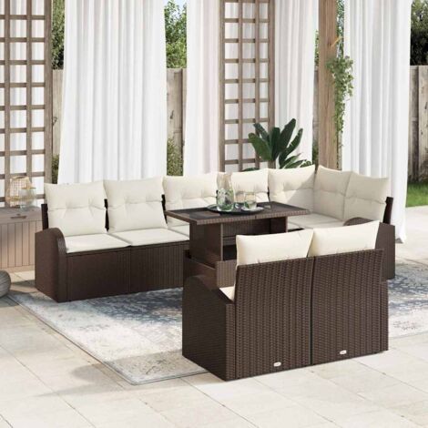 Sofa Set mit Kissen 9 pcs Braun und Creme Poly-Rattan vidaXL