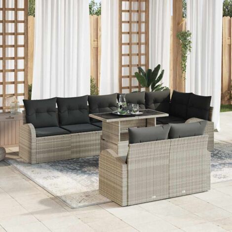 Sofa Set mit Kissen 9 pcs Hellgrau Poly-Rattan vidaXL