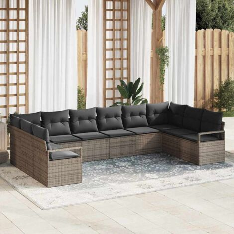 Sofa Set mit Kissen mit Speicher 10 pcs Grau Poly-Rattan vidaXL
