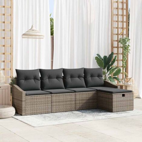 Sofa Set mit Kissen mit Speicher 5 pcs Grau Poly-Rattan vidaXL