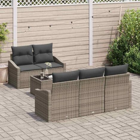 Sofa Set mit Kissen mit Speicher 6 pcs Grau Poly-Rattan vidaXL