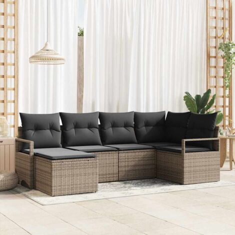 Sofa Set mit Kissen mit Speicher 6 pcs Grau Poly-Rattan vidaXL