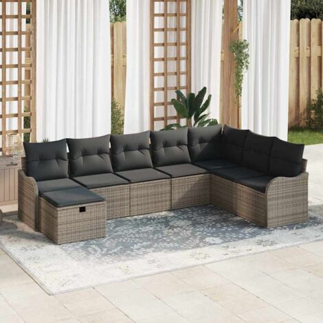 Sofa Set mit Kissen mit Speicher 8 pcs Grau Poly-Rattan vidaXL