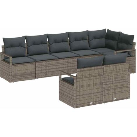 Sofa Set mit Kissen mit Speicher 8 pcs Grau Poly-Rattan vidaXL