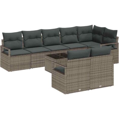 Sofa Set mit Kissen mit Speicher 9 pcs Hellgrau Poly-Rattan vidaXL