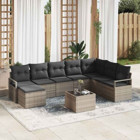 Sofa Set mit Kissen mit Speicher 9 pcs Hellgrau Poly-Rattan vidaXL