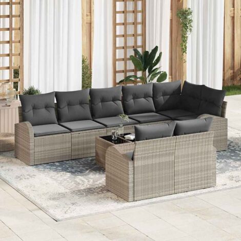 Sofa Set mit Kissen mit Speicher 9 pcs Hellgrau Poly-Rattan vidaXL