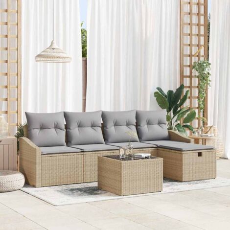Sofa Set mit Kissen mit Speicher Beige Poly-Rattan vidaXL