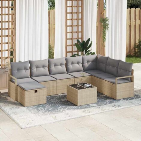 Sofa Set mit Kissen mit Speicher Beige und Hellgrau Poly-Rattan vidaXL