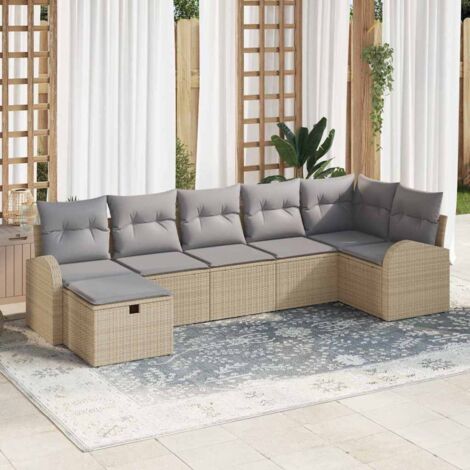 Sofa Set mit Kissen mit Speicher Beige und Hellgrau Poly-Rattan vidaXL