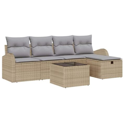 Sofa Set mit Kissen mit Speicher Beige und Hellgrau Poly-Rattan vidaXL