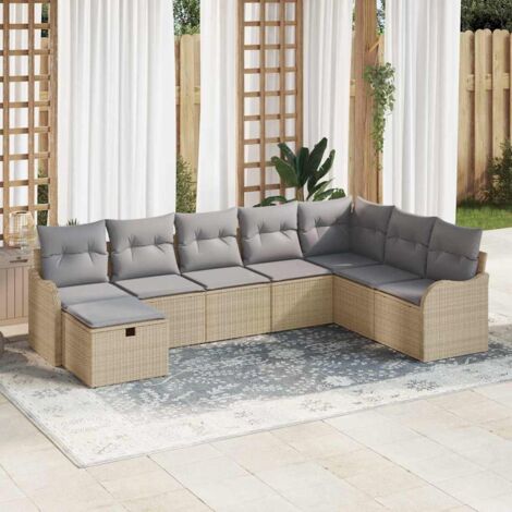 Sofa Set mit Kissen mit Speicher Beige und Hellgrau Poly-Rattan vidaXL