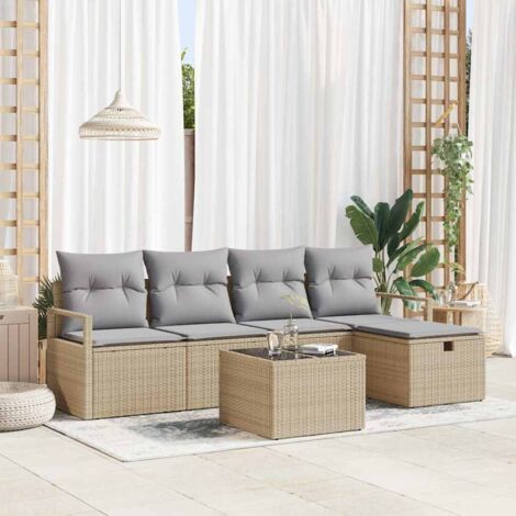 Sofa Set mit Kissen mit Speicher Beige und Hellgrau Poly-Rattan vidaXL