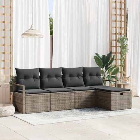 Sofa Set mit Kissen mit Speicher Grau Poly-Rattan vidaXL