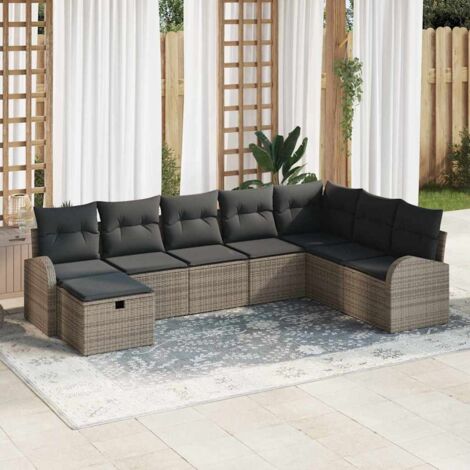 Sofa Set mit Kissen mit Speicher Grau Poly-Rattan vidaXL